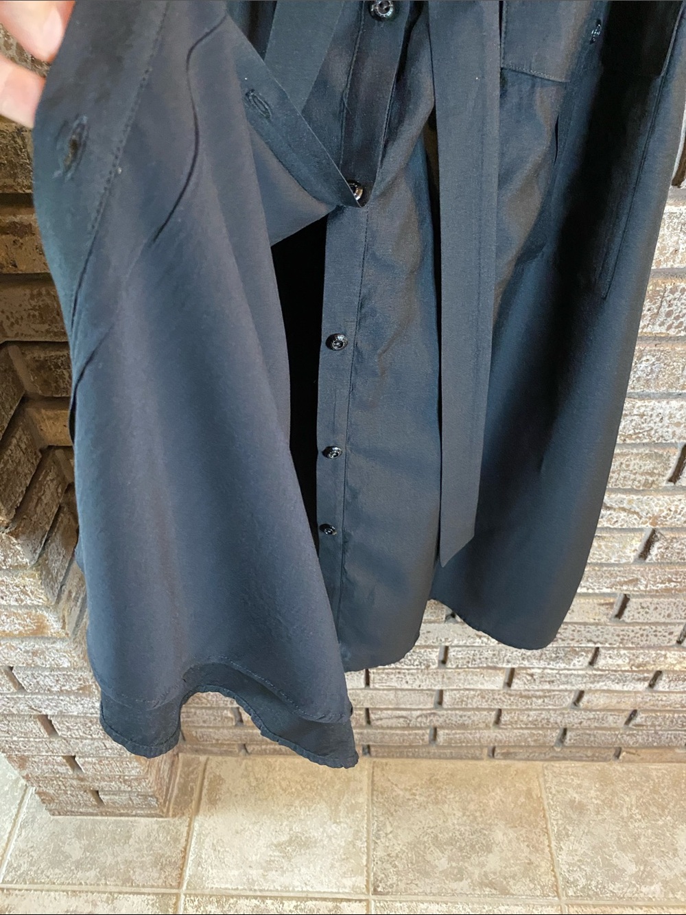 Saks Fifth Avenue Black Button-Front Midi Shirt Dress with Tie & Flutter Sleeve - Picture 6 of 11
